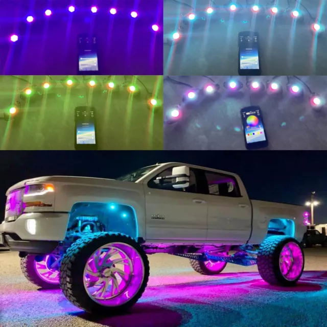 8 Pods Dream Color Chasing LED Rock Lights Underglow Neon Light Kit For Offroad