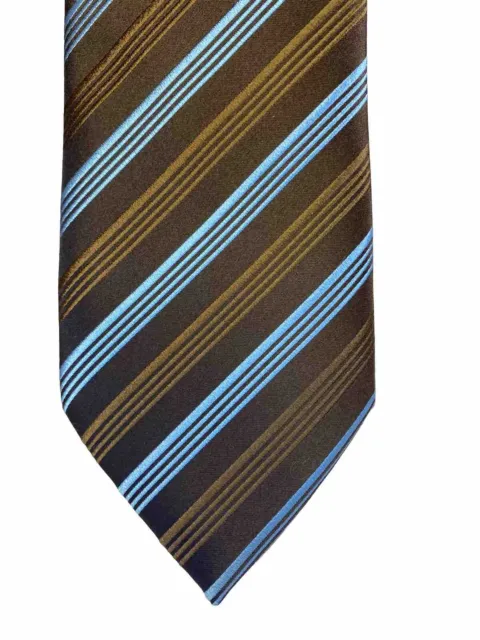 Charvet Place Vendome 100% Silk Brown/Blue Diagonal Stripe Neck Tie France
