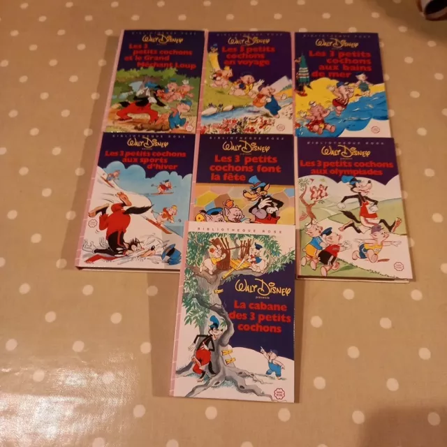 Lot De 7 Livres Walt Disney Bibliothèque Rose Les 3 Petits Mini Rose 1977 Hachet