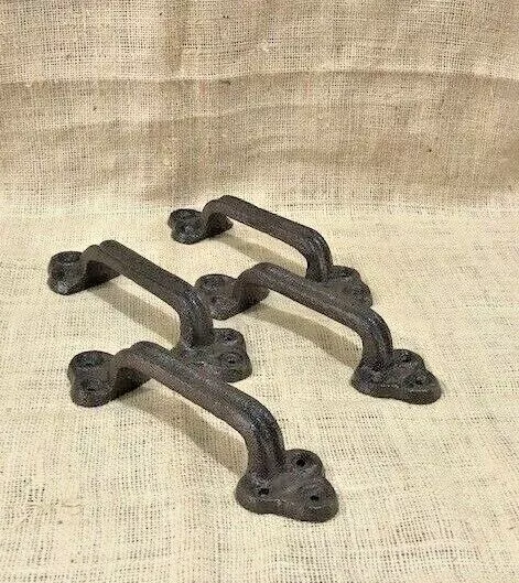 6 LARGE Handles Door Hardware Pull Gate Shed Drawer Barn Shed Rustic Cast Iron 3