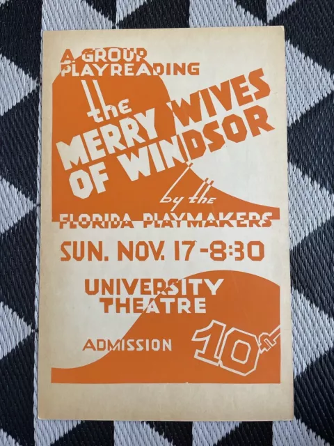 Vintage Florida Play Makers University Theater Merry Wives of Windsor Ad Poster