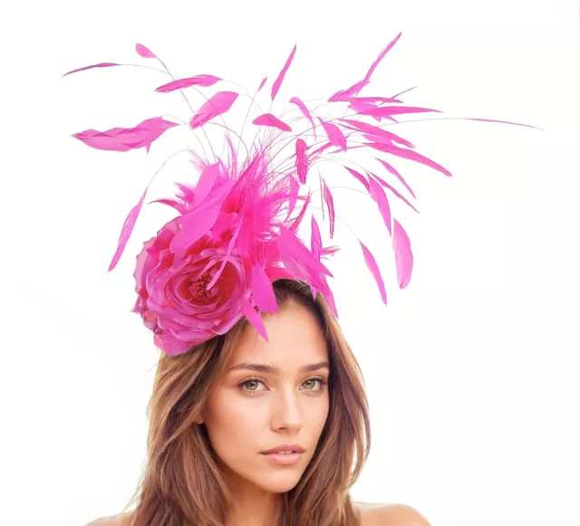 Cerise Pink Feather Kentucky Derby Fascinator Hat Wedding Cocktail Garden Party