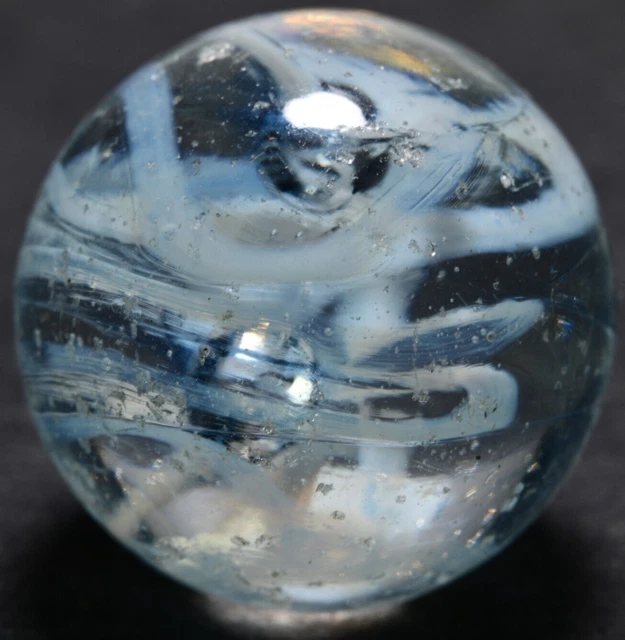 White Blue Hint Veiligglas Vintage Marble Bubbly Wirepull Type 3, 50's 21/32 ''.
