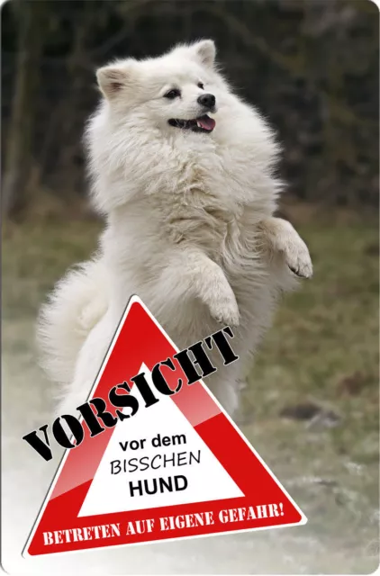 Weißer SPITZ Japanspitz - A4 Metall Warnschild Hundeschild SCHILD - SPZ 03 T3