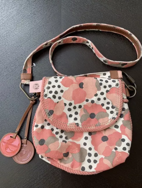 Borsa a sella piccola nuova con etichette Juicy Couture vera donna/ragazza corallo rosa floreale nuova con etichette