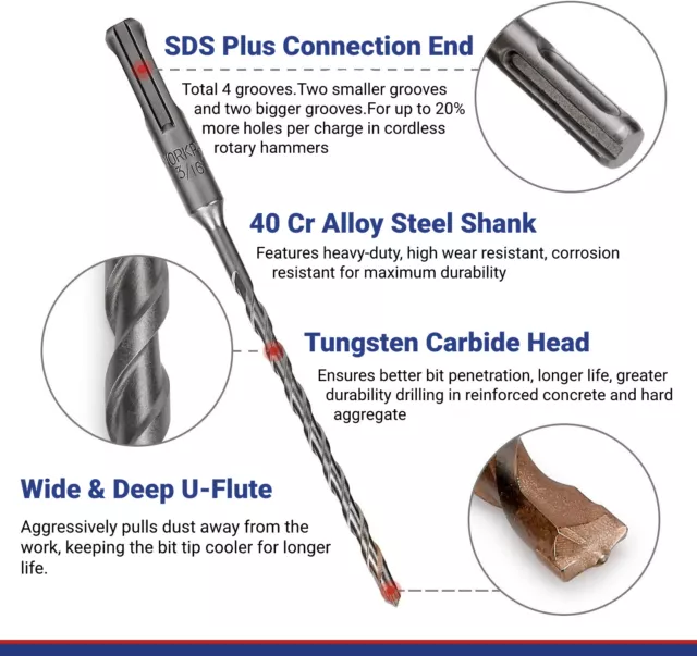 10PC 5/32" X6" Drill Bit Set SDS Plus Rotary Hammer Concrete Masonry Carbide Tip