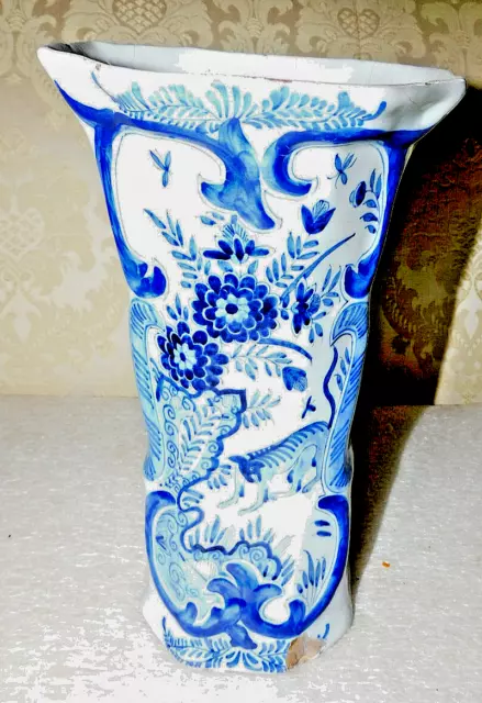 Rare 18Th Century Dutch Delft Vase With A Tiger