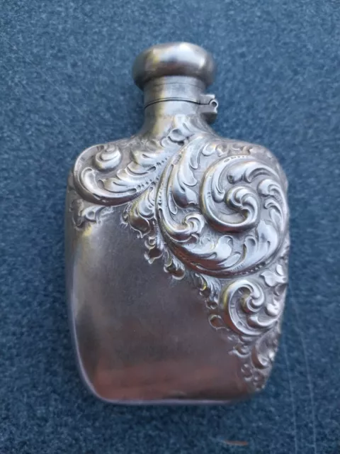 Antique Repousse Sterling Silver Hip Flask