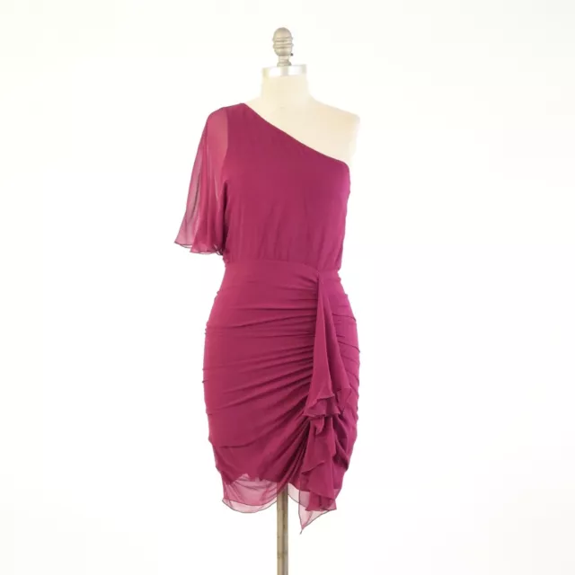 Alice + Olivia Dress 2 Magenta Purple Draped Silk Chiffon One-Shoulder Mini