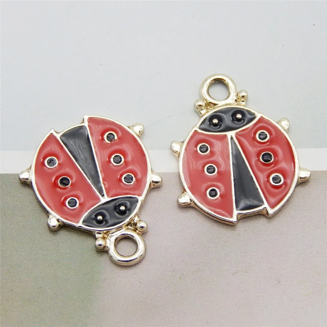 10 Stück Metall Legierung Emaille Marienkäfer Insekten Anhänger Charm 19x16mm