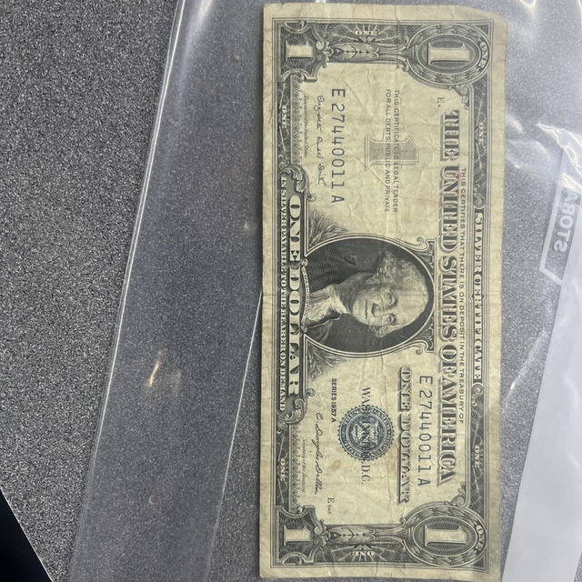 1957 A $1 Dollar Silver Certificate Bank Note Bill legal tender USA Blue Seal