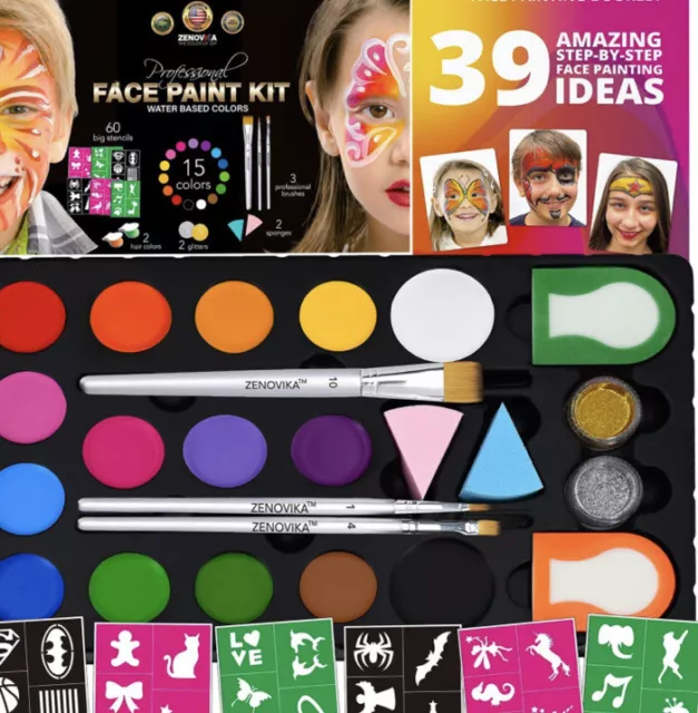 Professional Face Paint Brushes 5 PCS Face Paint Stencils FOR