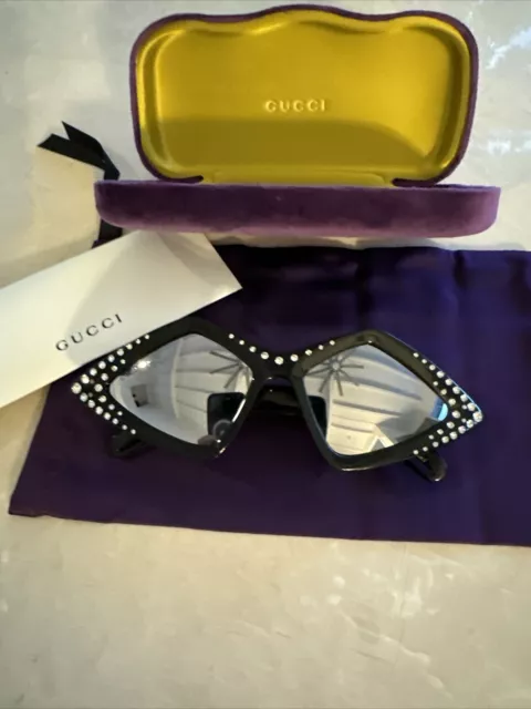 New GUCCI Mirror Black  Geometric Crystal Sunglasses GG0496S .