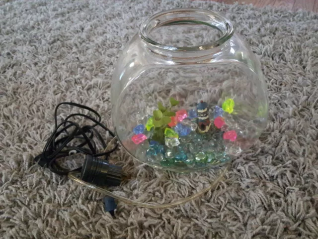Betta Fish Bowl Large Centerpiece Shelf Office Round Glass Goldfish W/ EXTRAS