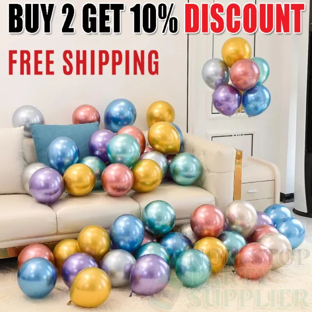 10-50 CHROME BALLOONS METALLIC LATEX PEARL 10" Helium/Air Wedding Birthday Party