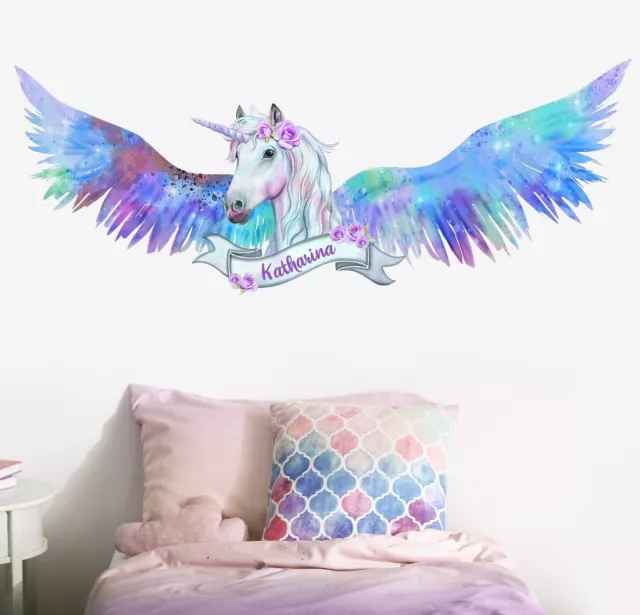 vr5 Wandtattoo Kinderzimmer Mädchen Name Wandtattoo Einhorn Aquarell mit Namen