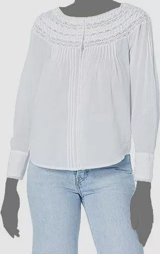 $265 Rebecca Taylor Women's White Cotton Lace & Pintuck Pleated Top Size S