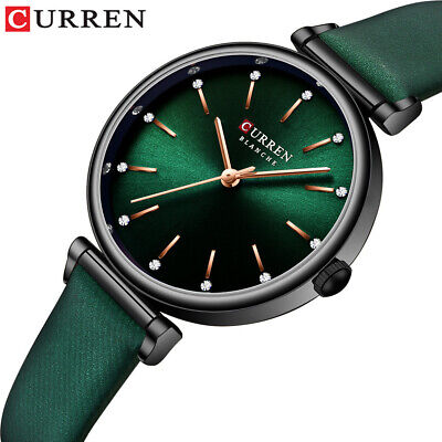 CURREN Women Quartz Watch Fashion Leather Wristwatch Rhinestone Girl Sport Watch