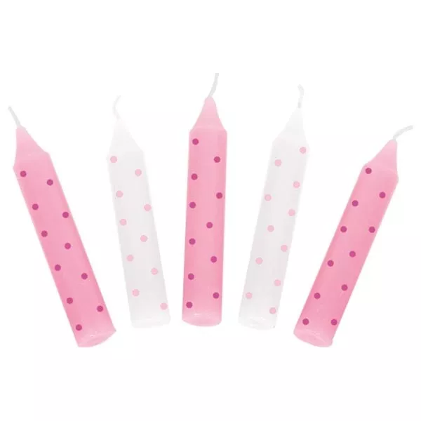 Geburtstagskerzen Set rosa gepunktet 10 Stück Kerzenset Kinder feiern Geburtstag