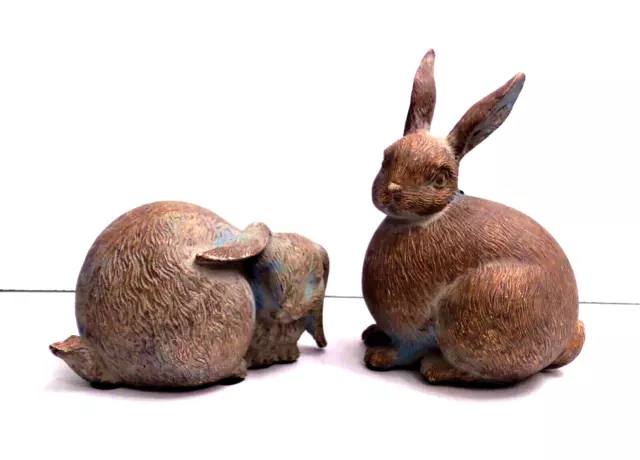 Rabbit Bunny Brown Gold Resin Figurines Set Of 2