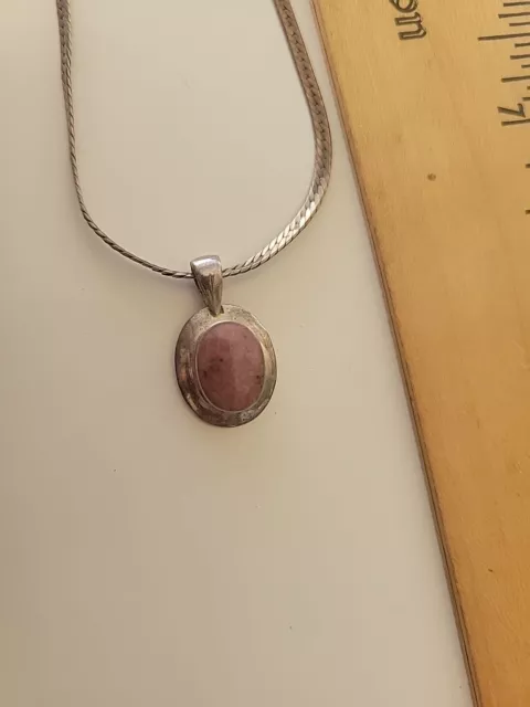 16" Sterling Silver Necklace With Rose Quartz? Pendant,  Vintage