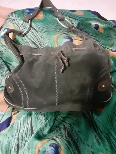 Sigrid Olsen Green Suede and Leather Handbag with Stitching Accent HOBO