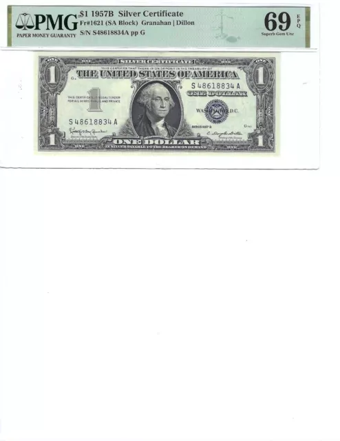 1957 $1 Silver Certificate FR1621 PMG 69 Superb Gem UNC EPQ, Blue Seal!!!