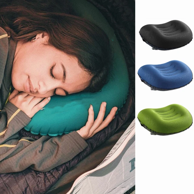 Air Pillow Inflatable Cushion Portable Head Rest Compact Travel Camping w/ Pouch