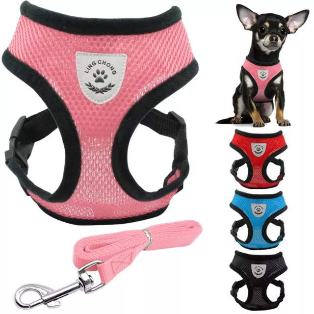 Soft Mesh Pet Dog Harness and Leash Reflective Puppy Cat Walking Vest Chihuahua