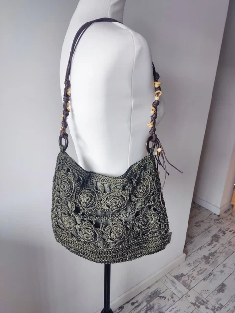 ENBEI Borsa Da Spiaggia In Cotone Lavorato A Maglia Fatta A Mano - Grande, Leggera, Pieghevole, Per Viaggi E Uso Quotidiano (61x40 Cm)