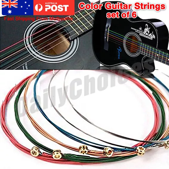 6pcs Guitar String Set of Rainbow Colour Color Strings Acoustic Electric Player