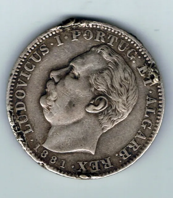 1881 Portuguese India 1 Uma Rupia Rupee silver coin : 11.6g : ex-mount