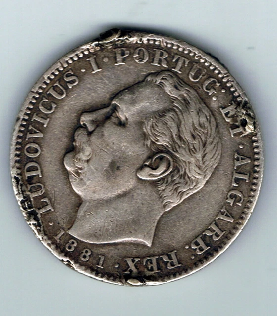 1881 Portuguese India 1 Uma Rupia Rupee silver coin : 11.6g : ex-mount