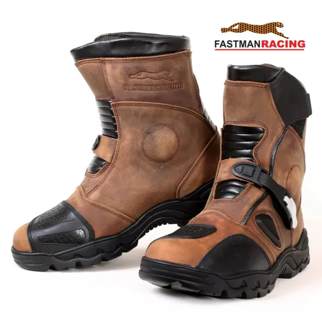 Motorradstiefel ;EURO RIDER Touring  Adventure Schuhe Braun Echt Leder A1