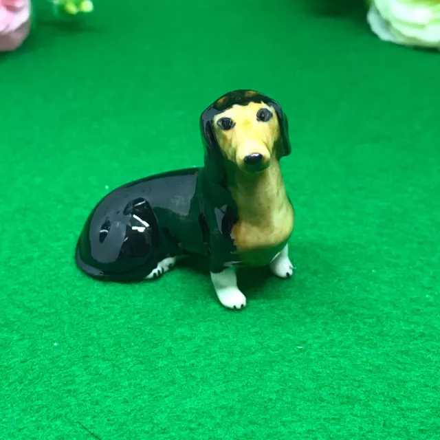 Tiny Dachshund Dog Miniature Figurine Ceramic Animal Statue Collectible Decor