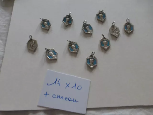 lot de 11 ancienne médaille SAINTE Vierge alu + émail gd feu bleu f France 1960