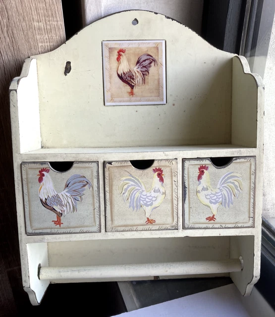 Antigua Estante Para Especias Arte Cocina Deco Gallina Gallo Francia Karos Rollo