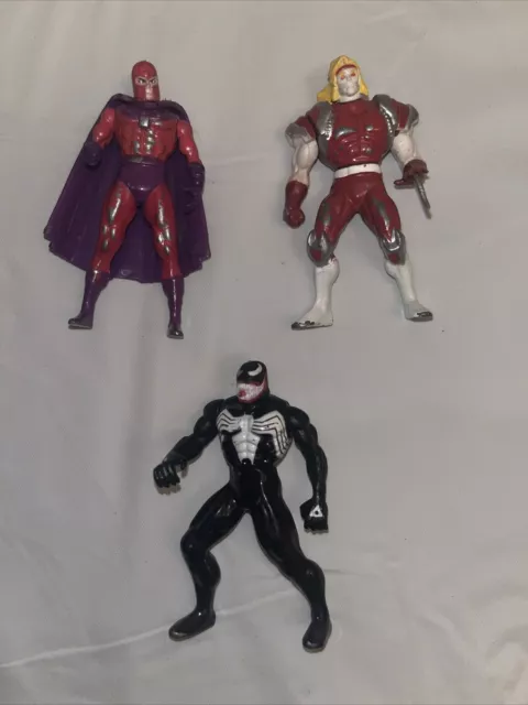 Vintage Toy Biz 1994 Lot 3 Die-Cast Metal Action Figures Magneto Venom Omega Red