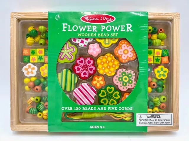 Melissa and Doug FLOWER POWER Wooden Bead Set 4178 - Over 120 Beads and 5 Colors