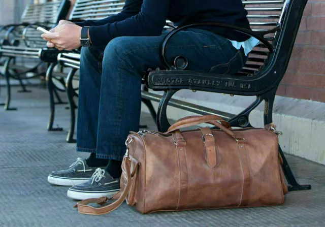 Men's Genuine Leather Large Vintage Duffle Travel Gym Weekend Overnight Bag