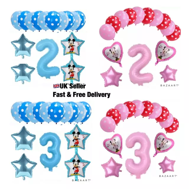 Disney Mickey Minnie Mouse 1st 2nd 3rd 4th 5th Birthday Foil Latex Balloons Sets