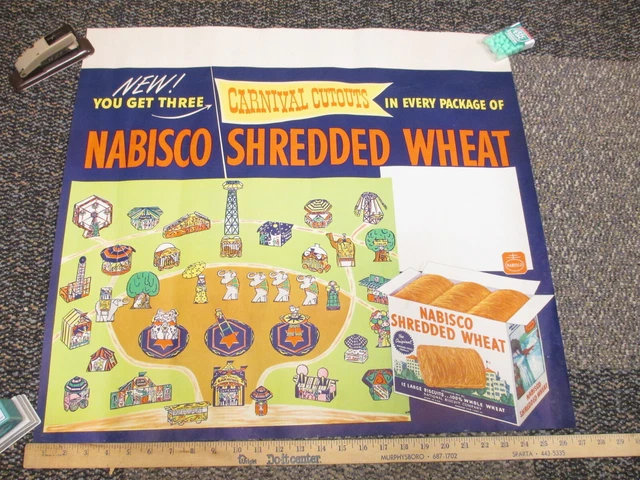 NABISCO Shred Wheat 1940s sign cereal box premium CIRCUS carnival paper dolls X