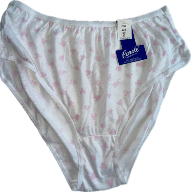 NOS Vtg Panties Brief HEARTS 80's High Cut CAROLE Cotton Candy Pink White 10 3X