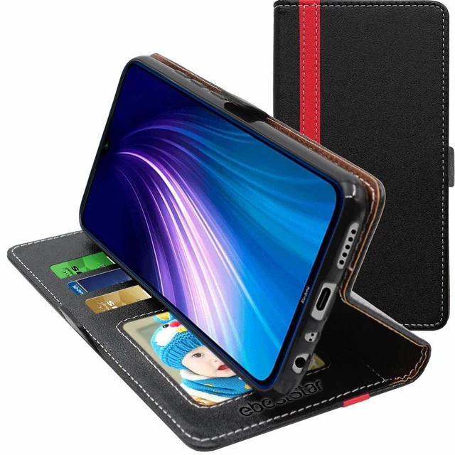 Coque Xiaomi Redmi Note 8 Etui Portefeuille Housse PU Cuir Porte-Cartes, Noir