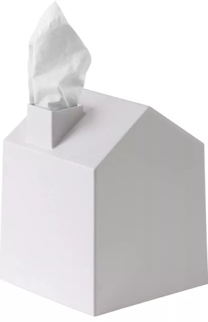 Casa Tissue Box Cover House Shaped Square Tissue Box Holder White Plastic