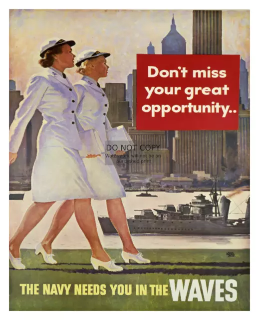 Ww2 War Time "The Navy Needs You In The Waves" Recruitment Poster 8X10 Photo