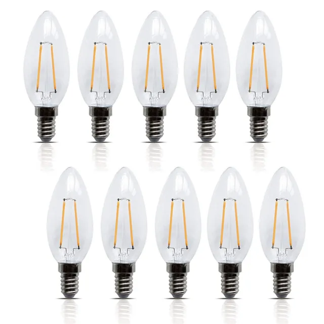 10 Stück LED Filament Leuchte Kerze E14 2W 200 Lumen Lampe Glühfaden