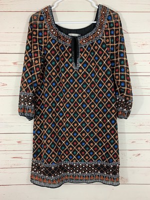 Alice + Olivia Colorful Kaleidoscope Embroidered Dress XS FLAWS Sequin Floral