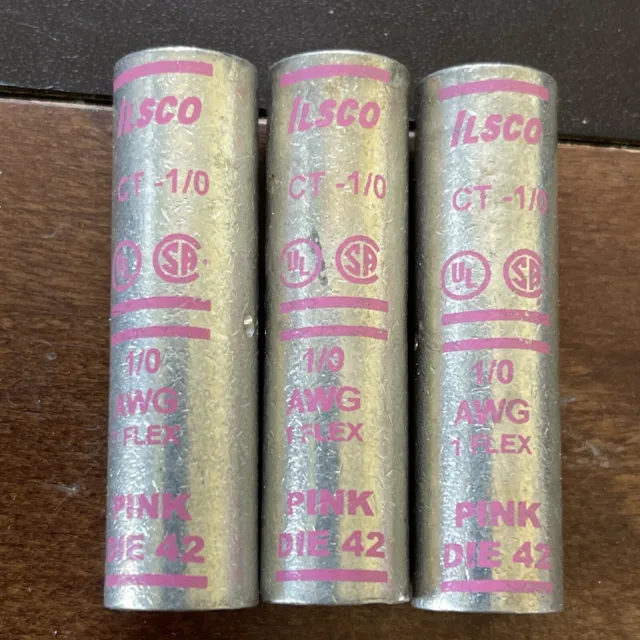 NEW - ILSCO CT-1/0 Surecrimp Copper Compression - Size 1/0 Pink 42 - Lot of 3