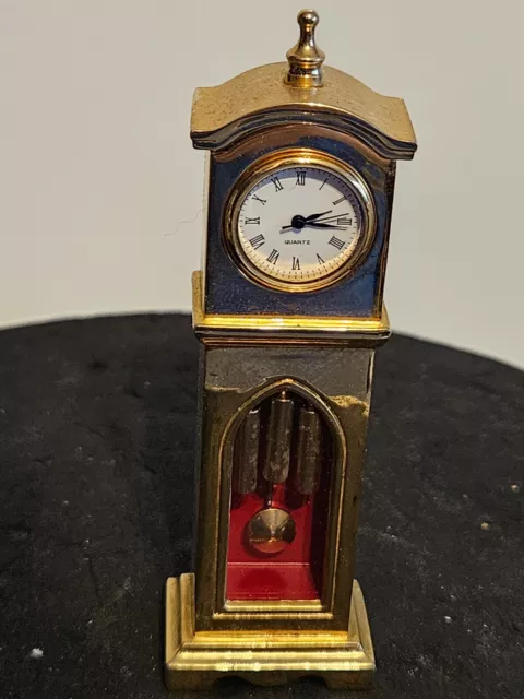 Vintage Quartz gold plated Wellington Miniature  Grandfather Clock new battery